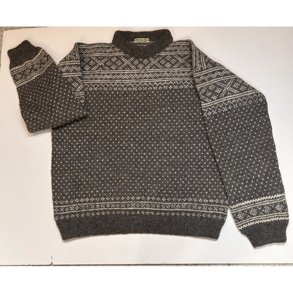 VTG Husfliden Skien Sweater Mens XL 100% Wool Hand Knit Norway Crew Neck Gray - Picture 1 of 9